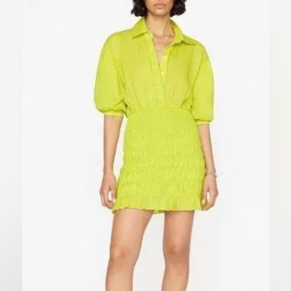 Frame Smocked Shirt Dress Electric Lime Green NWT